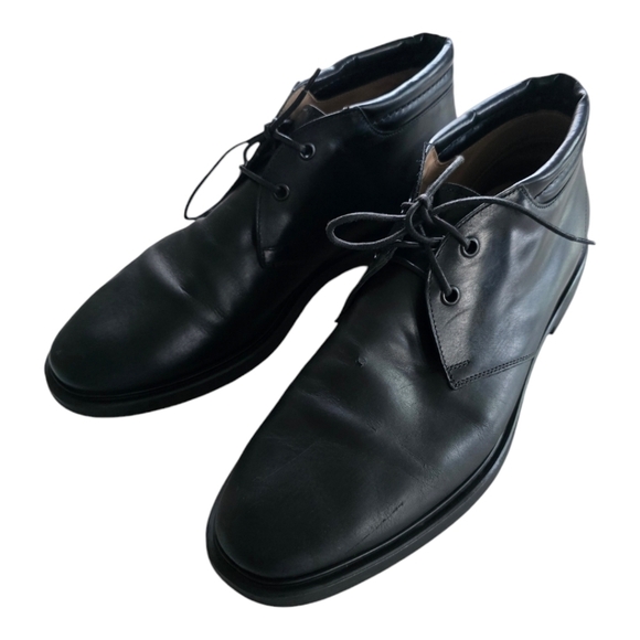 SALVATORE FERRAGAMO Ankle Boots 9D Mens Chukka Black Leather Laceup Luxury - Picture 1 of 16